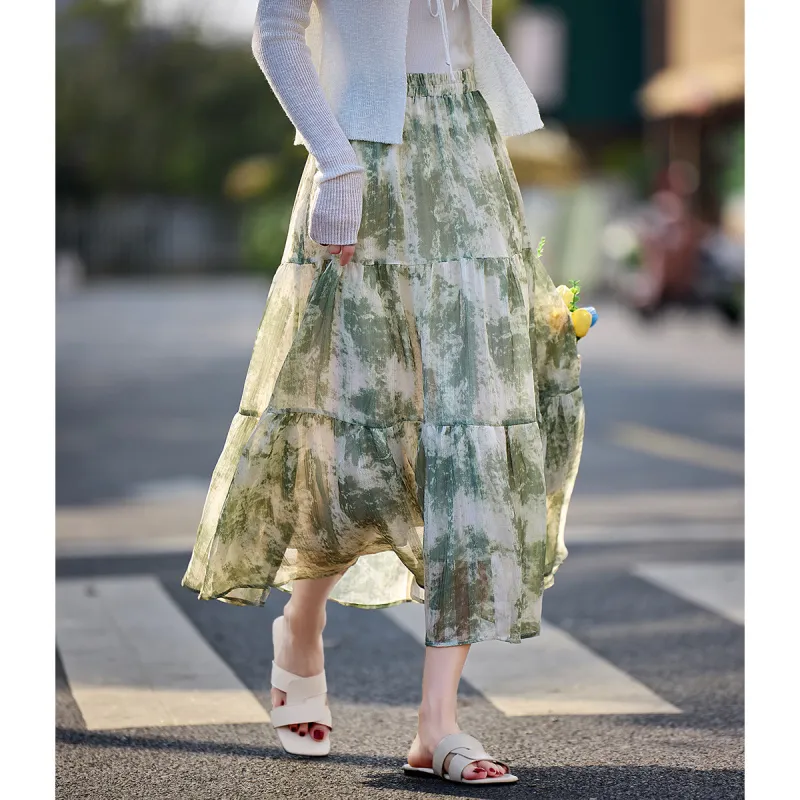 Still Quiet Spring, Summer Casual Short Skirts Regular Women's Green-3