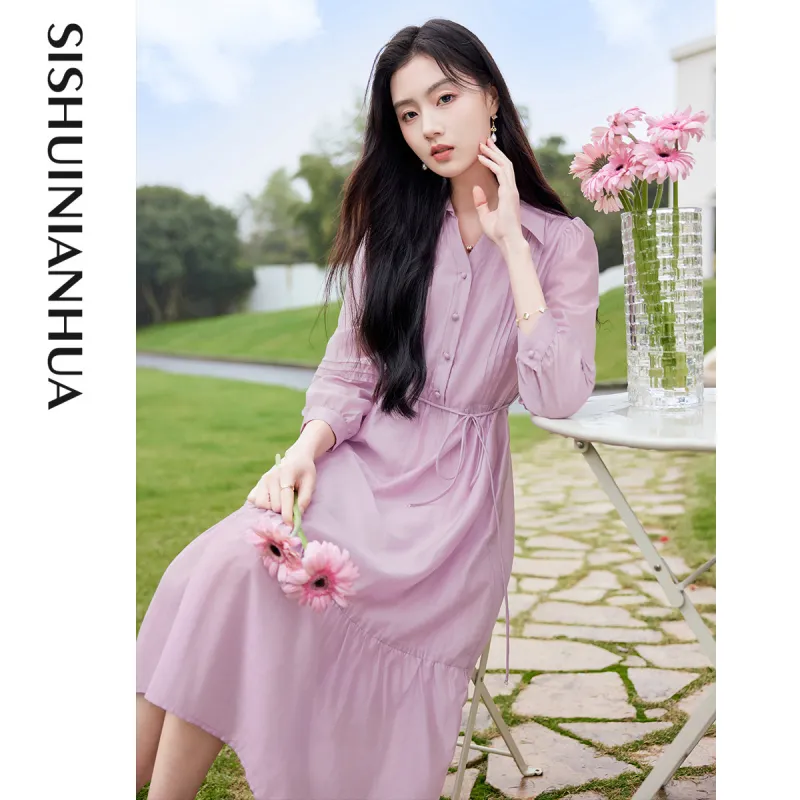 Like The Age Of Water Fall Long Sleeved Dress Regular Women's Purple-1