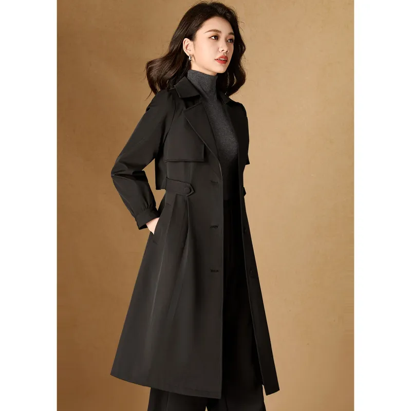 Mylan Trench Coat Cinched Waist Women's Black-5