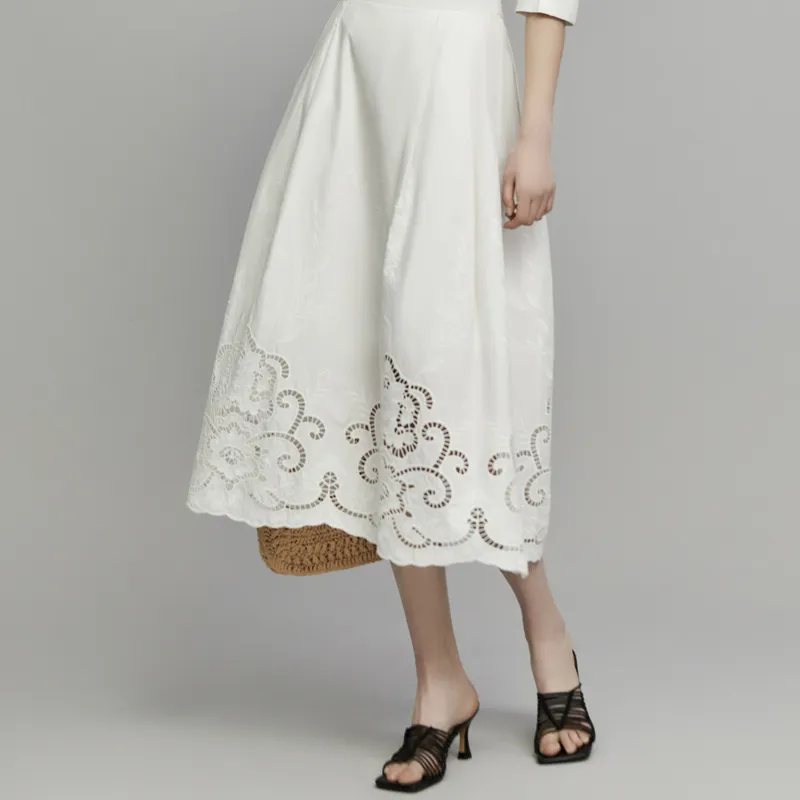 ELLE Casual Long Skirts Women's White-3