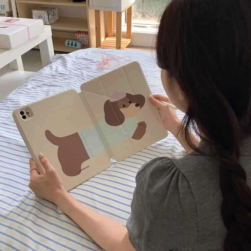 Sopi Cartoon Dachshund Acrylic Compatibility With IPad Pro 12.9/air 5/mini 6/7 Tablet Protective Cases-2