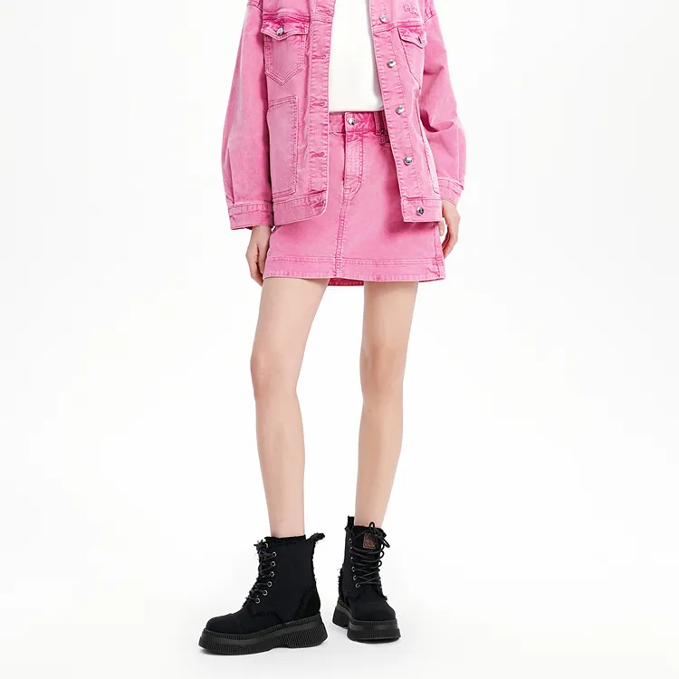 PEACEBIRD Denim Short Skirts Women's Pink-3