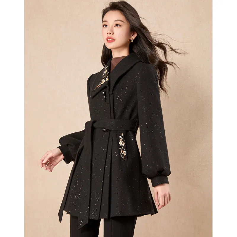 Mylan Spring Fall Coats Cinched Waist Women's Black-1