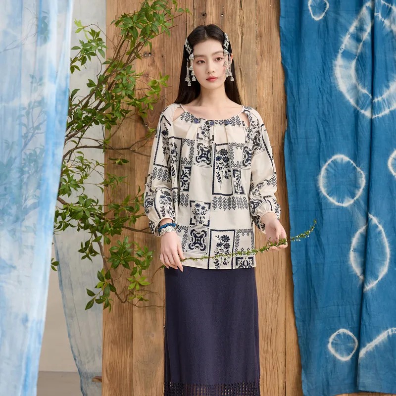 3COLOUR Chiffon Shirt Women's Ecru Floral-3
