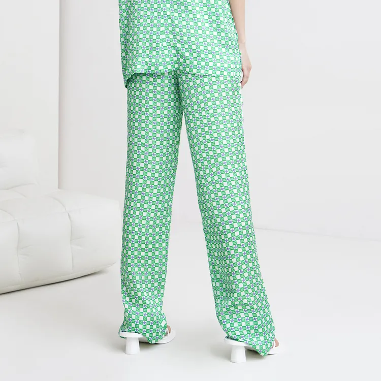 MO&CO Casual Pants Women's Green White Plaid-3