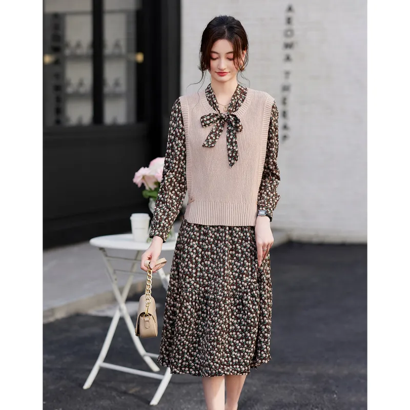 Like The Age Of Water Long Sleeved Dress Women's Apricot-3