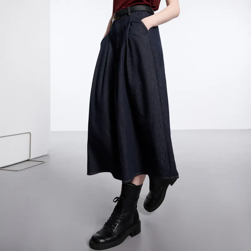 3COLOUR Casual Long Skirt Women's Deep Sea Blue-3