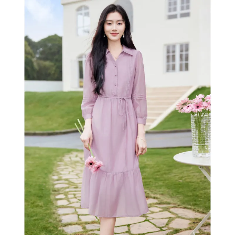 Like The Age Of Water Fall Long Sleeved Dress Regular Women's Purple-2