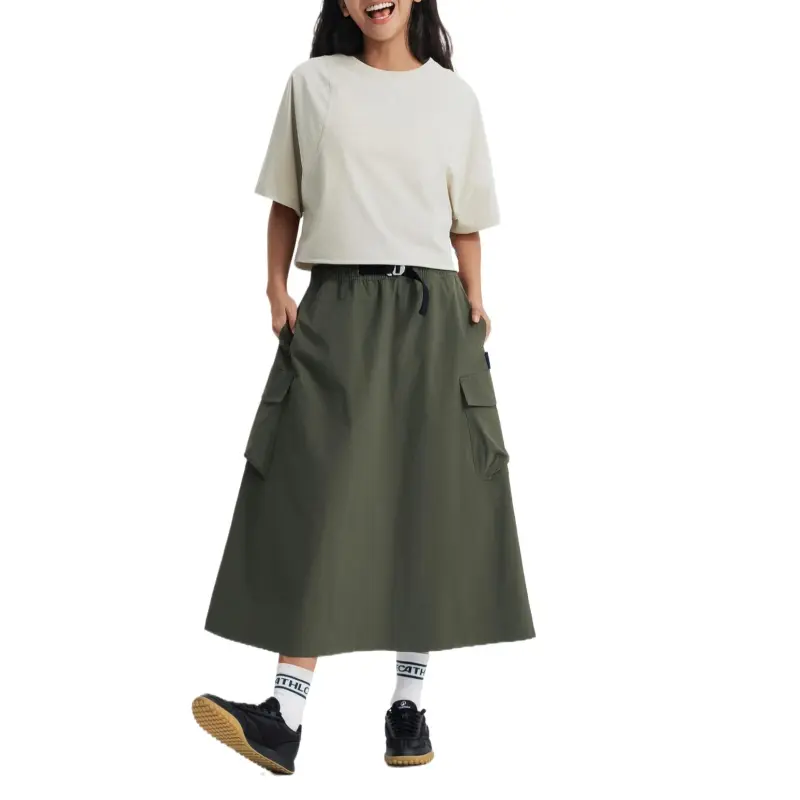 DECATHLON Casual Long Skirt Women's Khaki Green-3