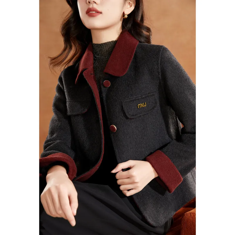 Mylan Cropped Coats Women's Gray & Red-5
