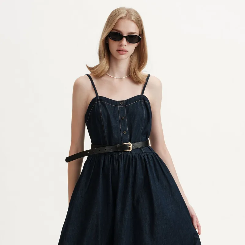 E.land Slip Dress Women's Dark Denim-3