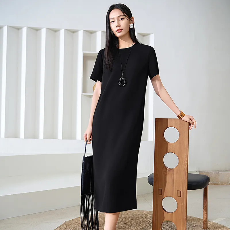 JZ. ANNAKRO Short Sleeved Dress Women's Plain Black-2