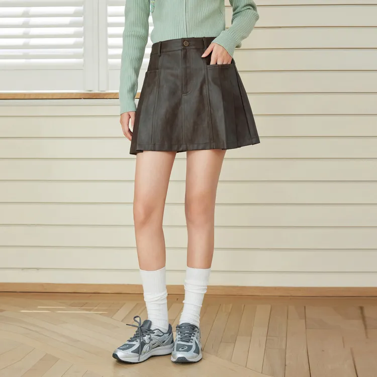 LEDIN Casual Short Skirts Women's Black Brown-2