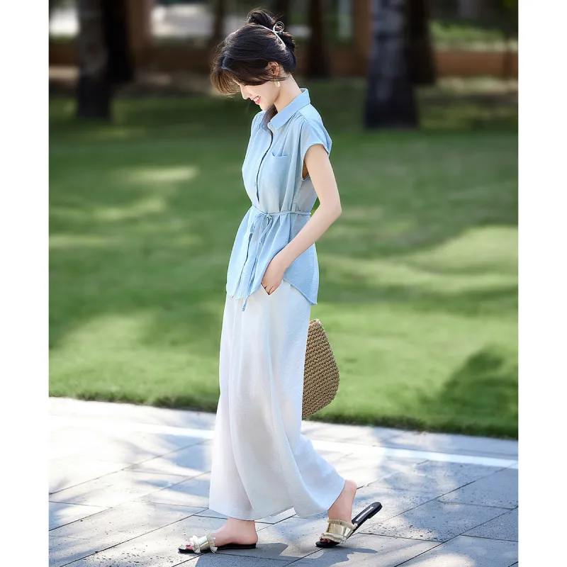 Still Quiet Casual Suit Women's Blue+White-3
