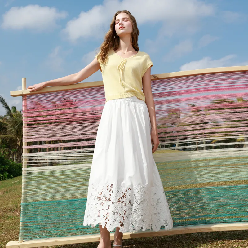 3COLOUR Casual Long Skirt Women's Cloud White-4