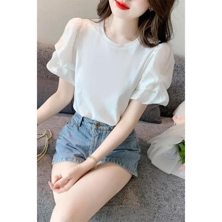 XIANSINIAO Puff Sleeve T Shirt Women's-5