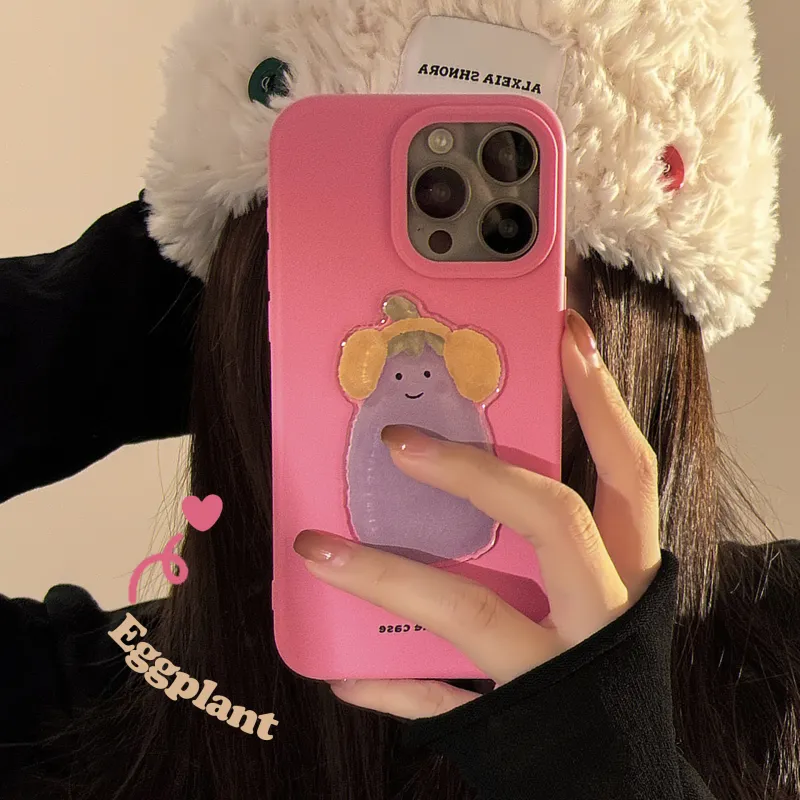 Cuttlefish Grid TPU Material Cute Vegetable Eggplant DIY Phone Case Compatible With Apple 12/16/15/14/13/11-3