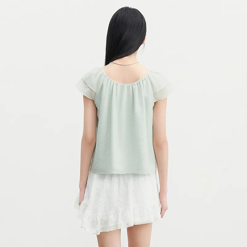 LEDIN Chiffon Shirt Women's Tasty Green In Stock-6