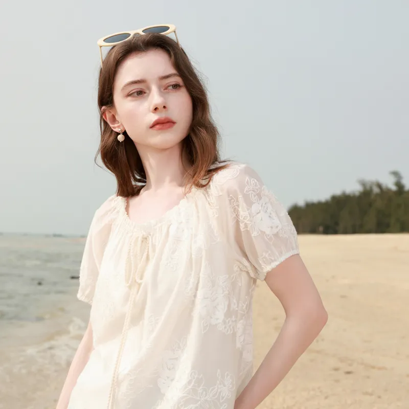 3COLOUR Chiffon Shirts Women's Ecru Floral-2