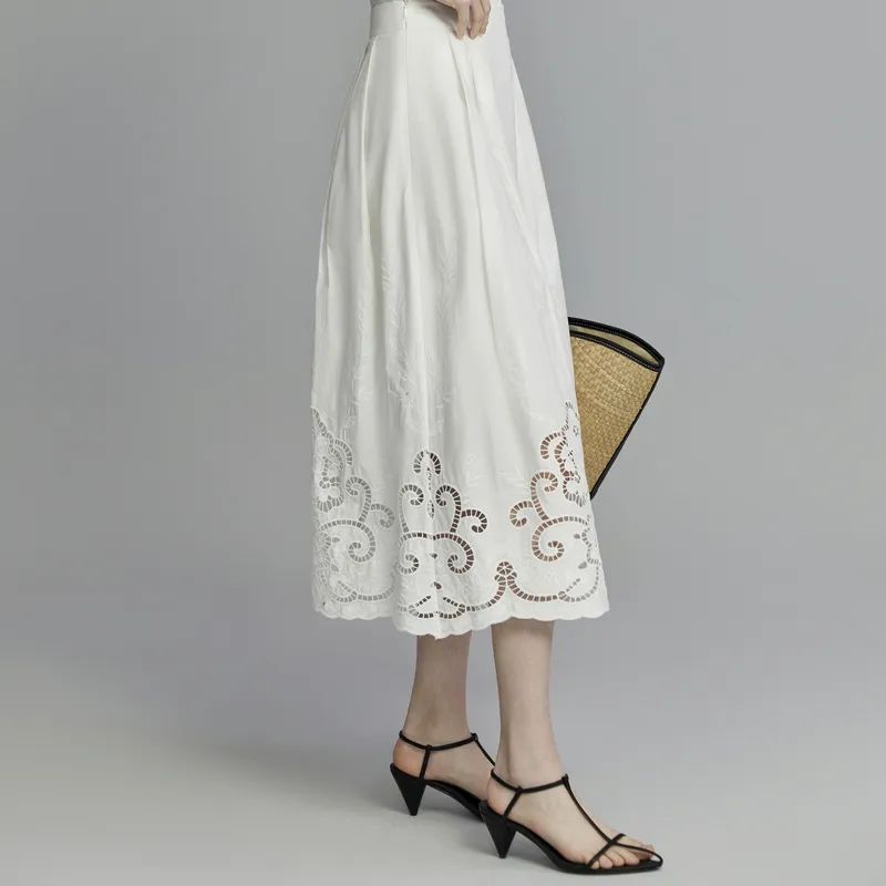ELLE Casual Long Skirts Women's White-1