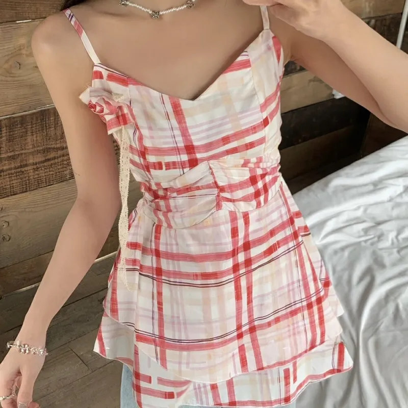 QYPRF Slip Dress Women's Red Plaid-4