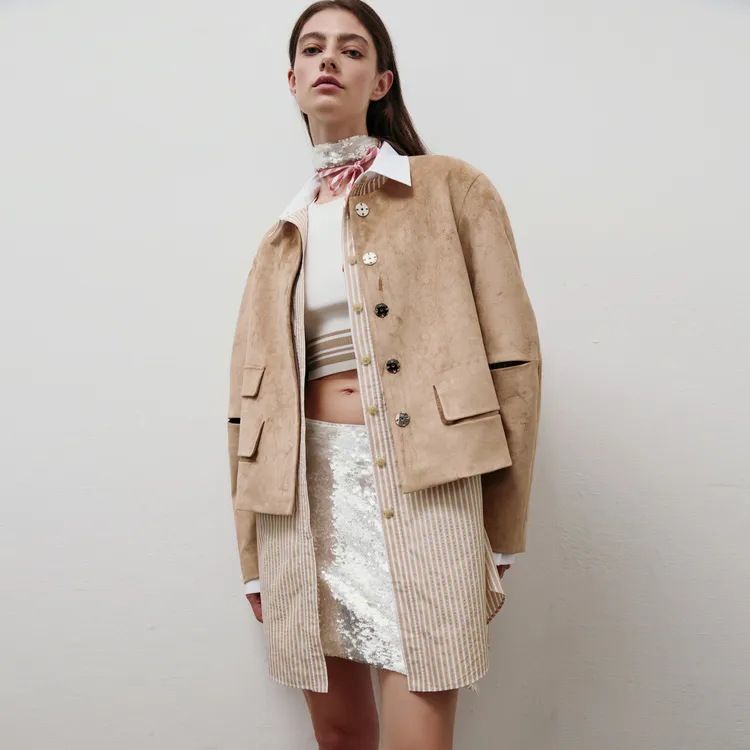 Lost In Echo Cropped Coats Women's Milk Coffee-5