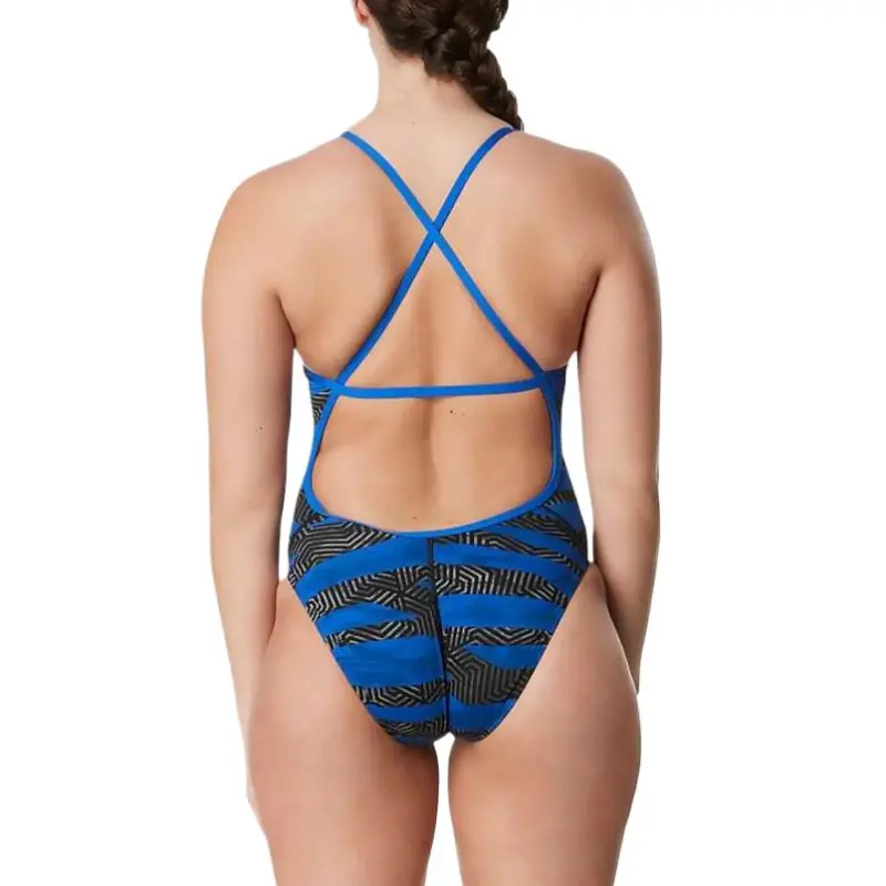 Speedo Contort Stripes Crossback One piece Swimsuit Women's Blue-1