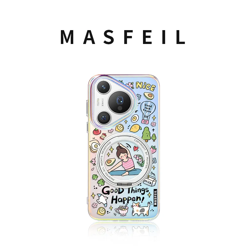 Marsfield Acrylic Material 360 Rotating Magnetic Stand Case Yoga Casual Time Phone Cases Compatibility Huawei P70/Pro-1