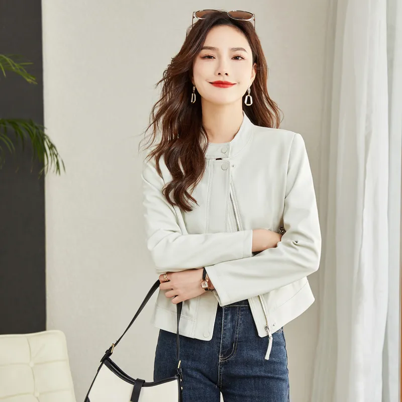 TERRE BLEUE Spring Leather Jacket Loose Fit Women's-1