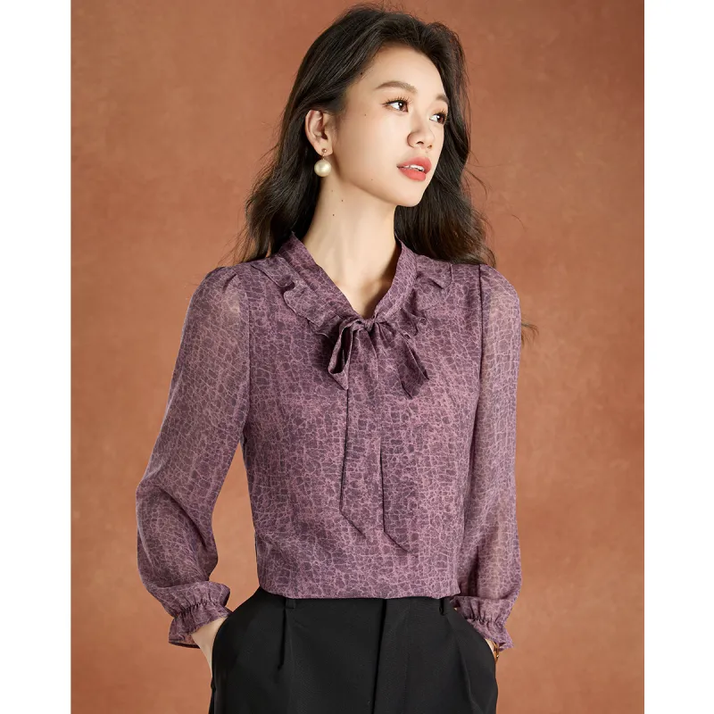 Mylan Spring, Fall Chiffon Shirt Women's Purple Flower-3