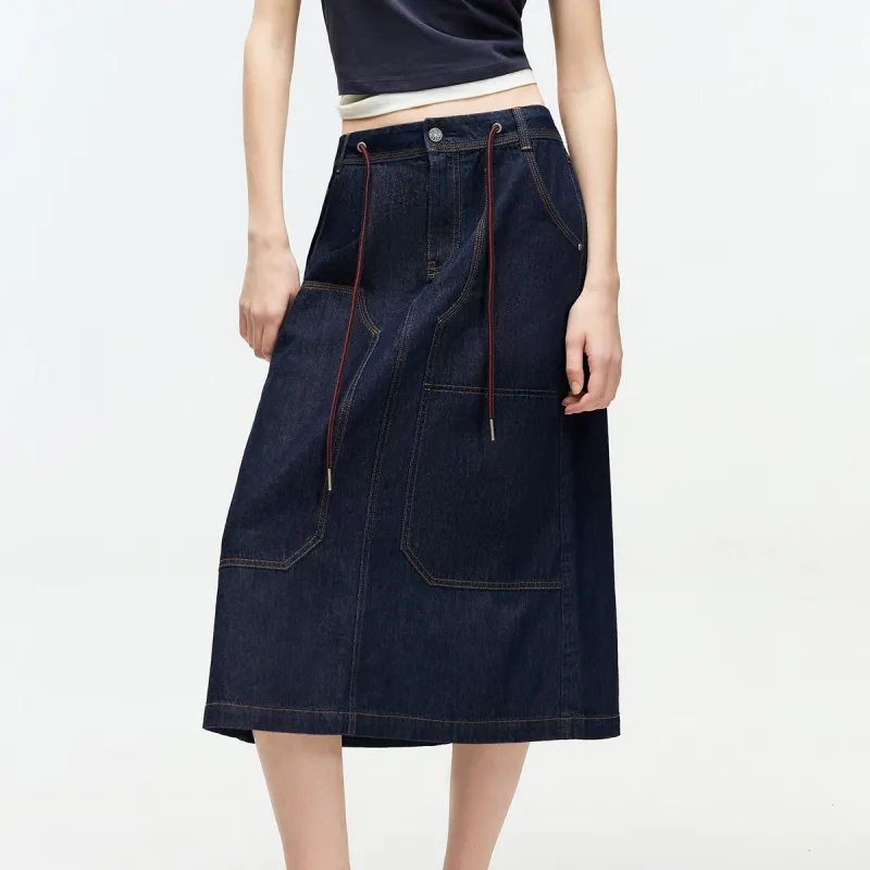 ONLY Denim Long Skirts Women's J36 810 Washed Denim Blue-4