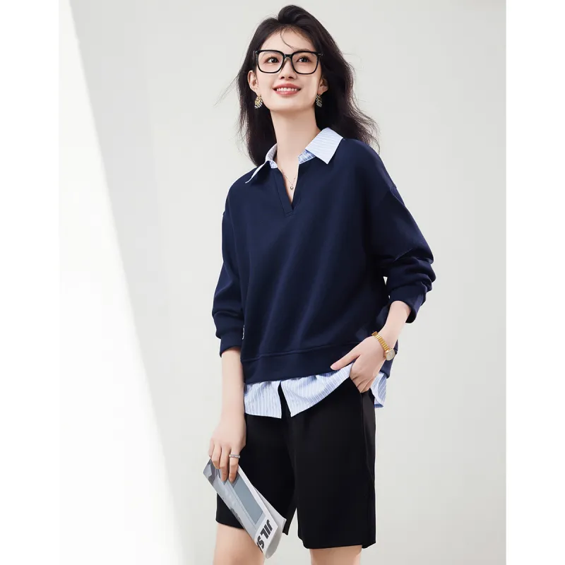 XINFEIYU Sweatshirt Women's Navy Blue-2