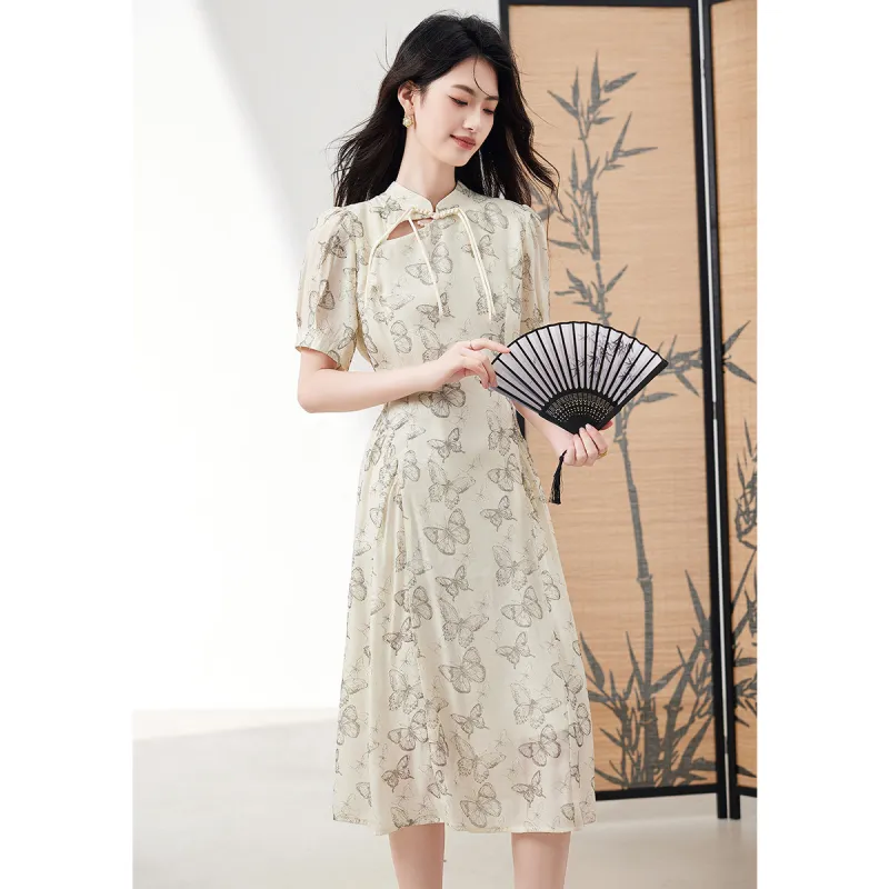 XINFEIYU Short Sleeved Dresses Women's Beige-3