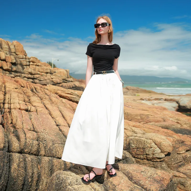 3COLOUR Casual Long Skirt Women's Ecru-3