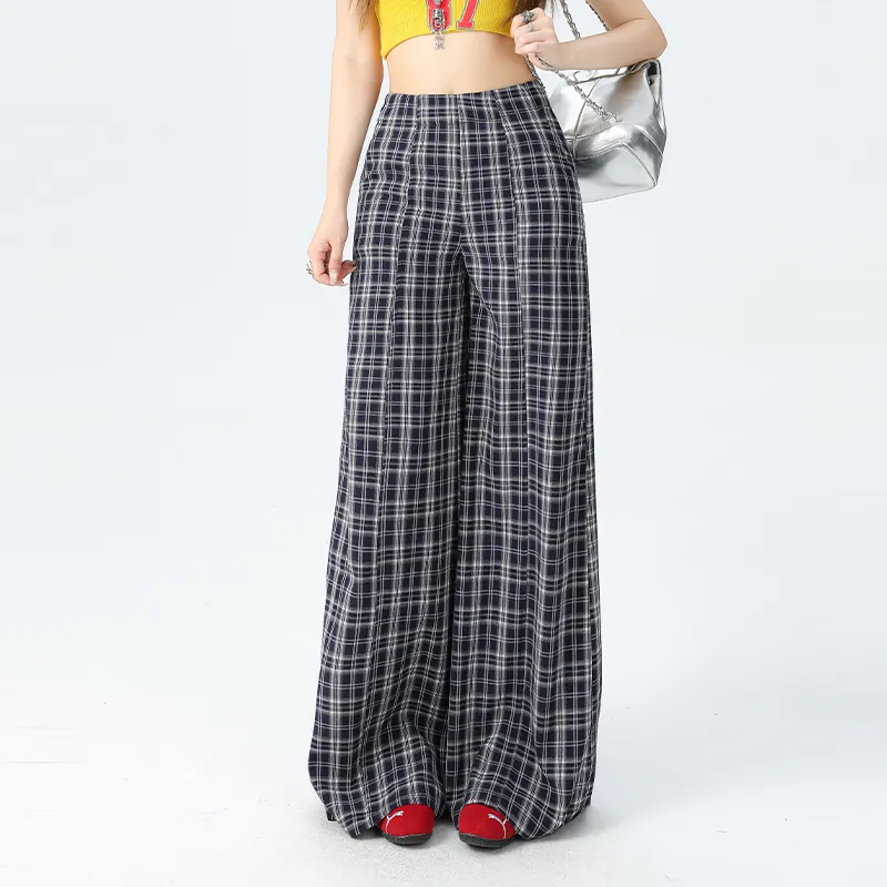 ZAVK Casual Pants Women's Black White Plaid Pants-3