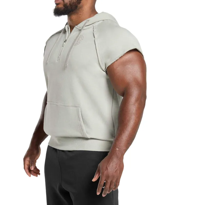 GYMSHARK Legacy 1/4 Zip Cap Sleeve Hoodie Sweatshirt Men's Lime Gray-2