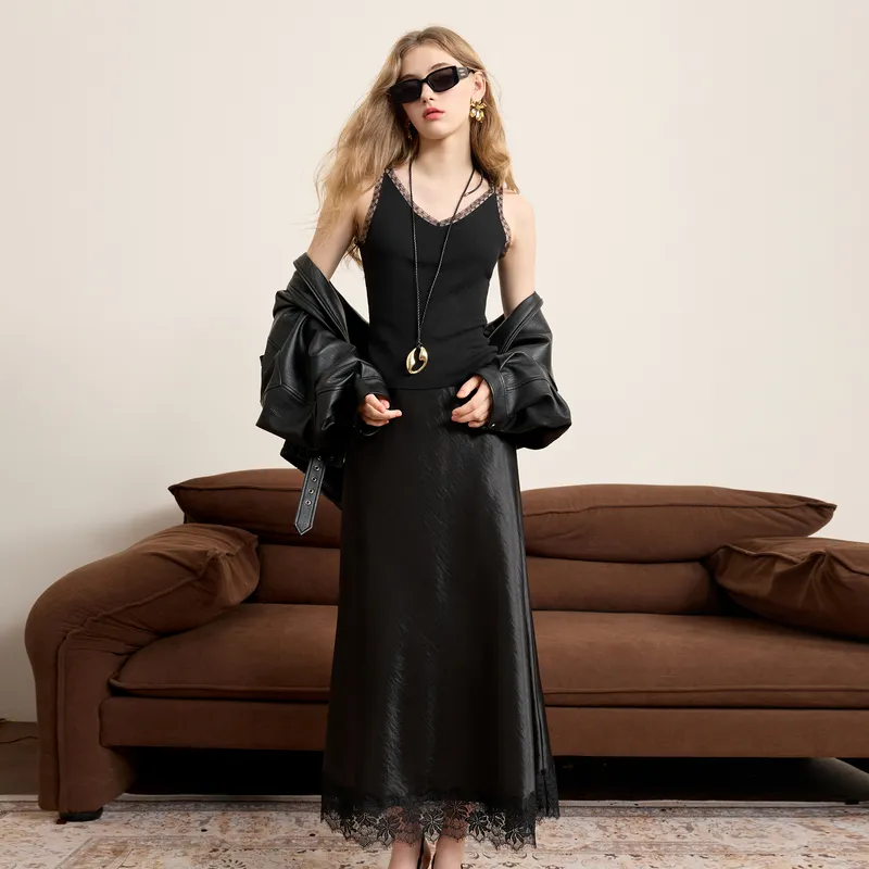 3COLOUR Casual Long Skirt Women's Classic Black-4