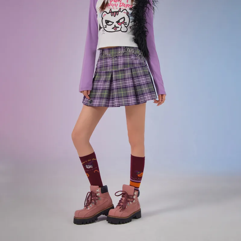CHUU Casual Short Skirts Women's Purple Plaid-2