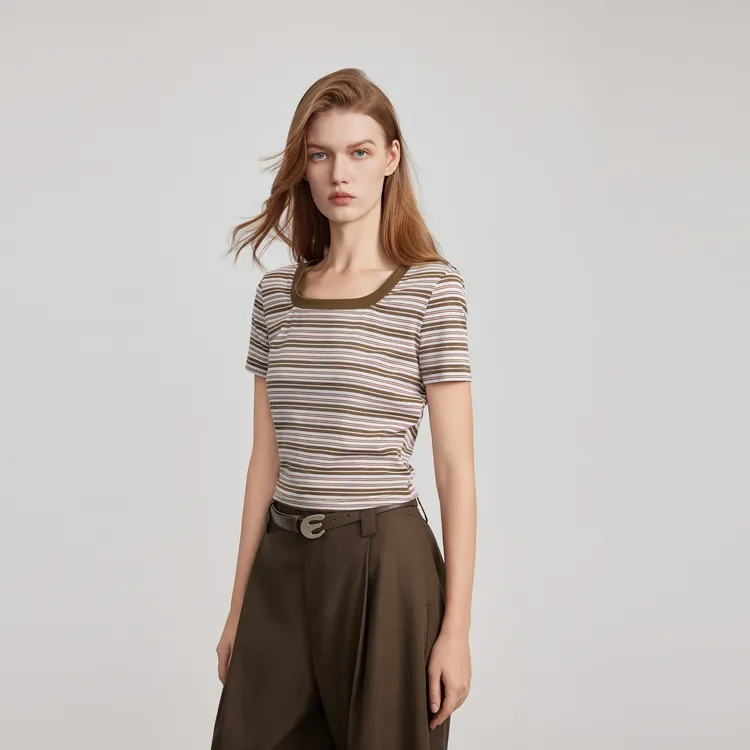 ELLE T Shirts Women's Coffee-4