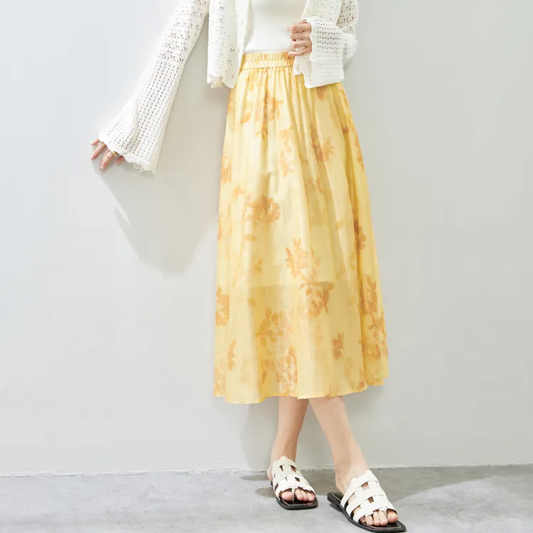 SENTUBILA Casual Long Skirts Women's Yellow With Multicolor-3