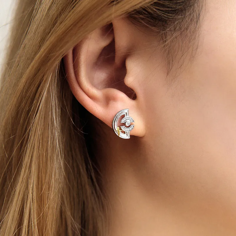 Bi disc Silver Plated 18K Gold Stud Earrings Unisex-1