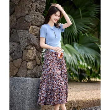 Still Quiet Skirt Set Women's Blue+Red Heather