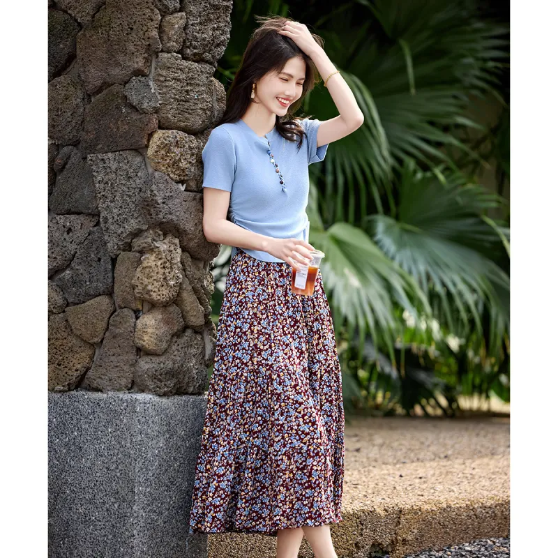 Still Quiet Skirt Set Women's Blue+Red Heather-0