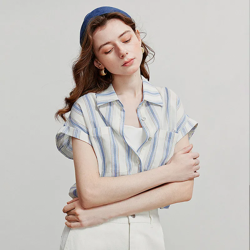 Initial language Shirts Women's White Base Blue Stripes-4