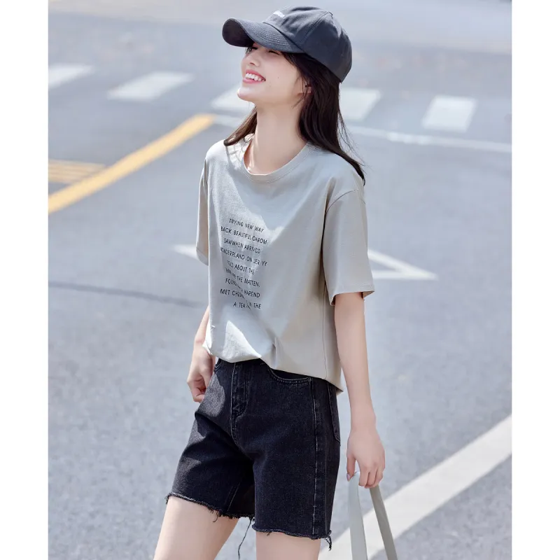 Still quiet T Shirts Women's Light Beige Gray-4