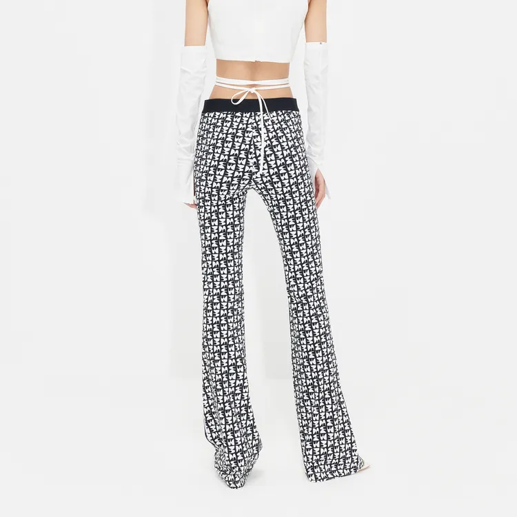 MO&CO Casual Pants Women's Black Sole White Text-3