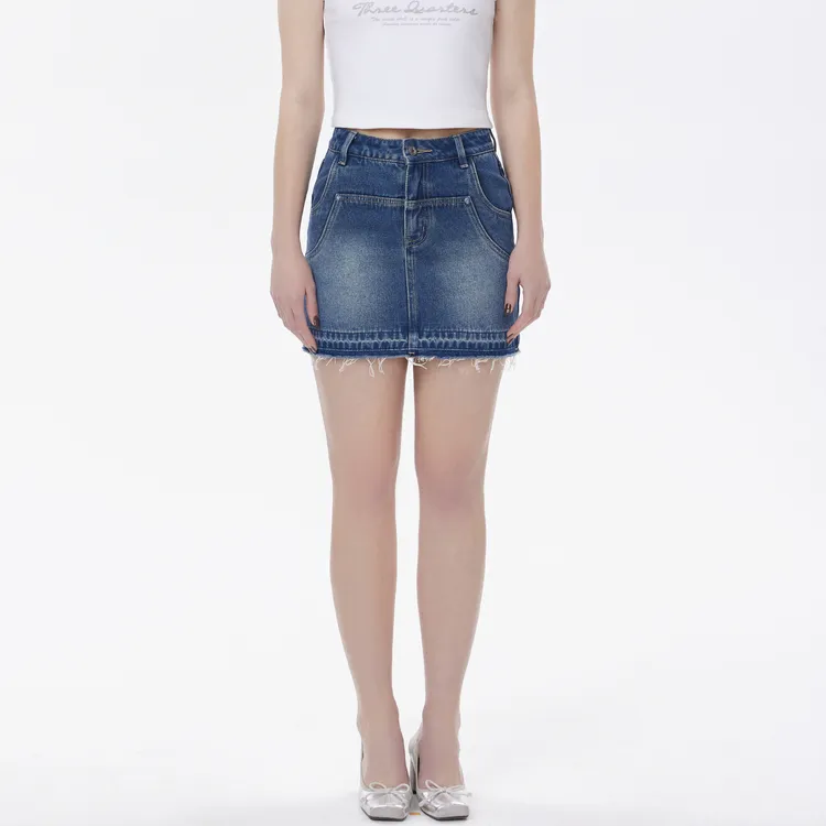 Three Quarters Casual Short Skirts Women's Blue-2