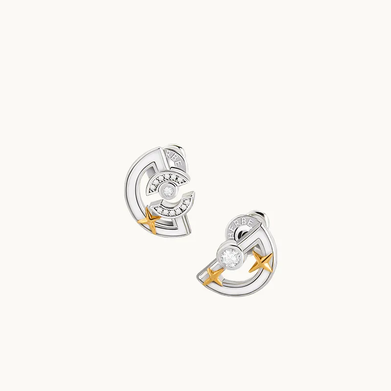 Bi disc Silver Plated 18K Gold Stud Earrings Unisex-3