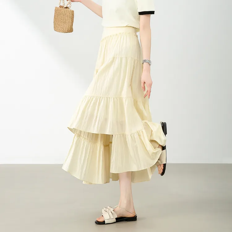 SENTUBILA Casual Long Skirts Women's Pear Blossom Yellow-3