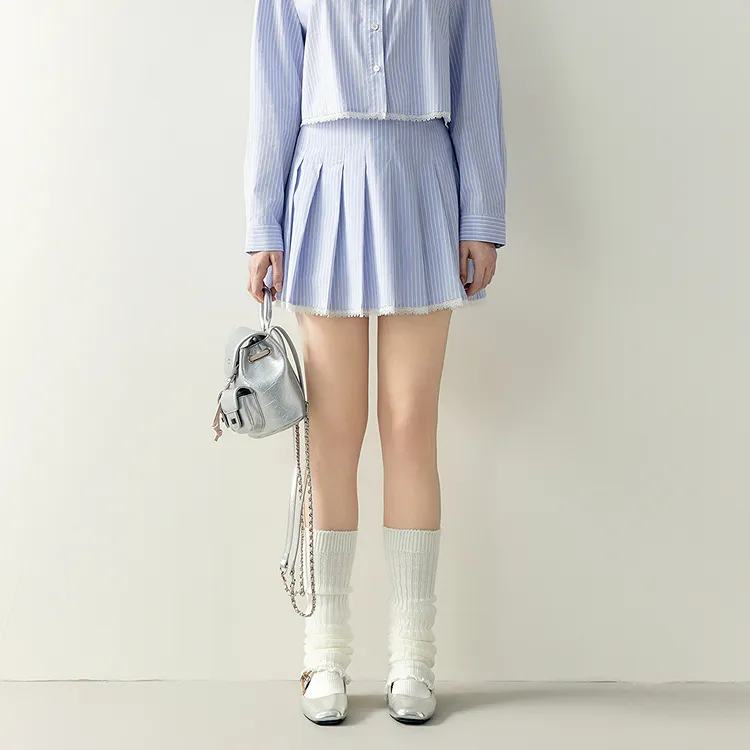 LEDIN Casual Short Skirts Women's Blue Stripes In Stock-2